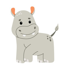 Cute hippopotamus calf illustration image. Use it for happy birthday invitation cards, children's book covers, banner, poster. Flat vector illustration.
