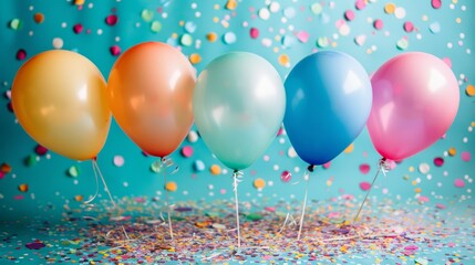 Colorful balloons and confetti creating a joyful celebration atmosphere