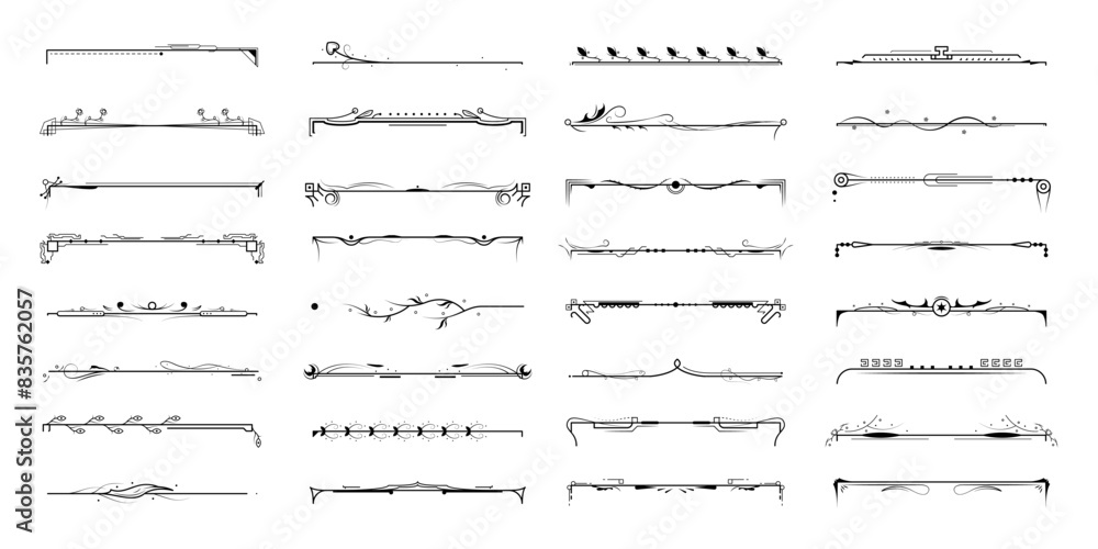 Poster set black simple line collection doodle border elements vector design style sketch isolated illustra
