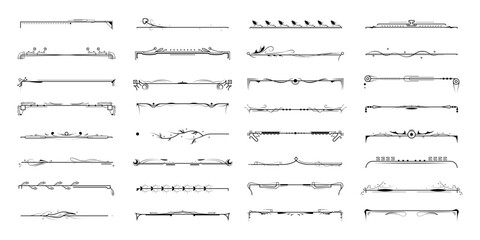 Set Black Simple Line Collection Doodle Border Elements Vector Design Style Sketch Isolated Illustration For Banner