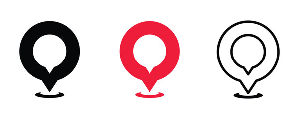 Location icon set, Map pin place marker. location pointer icon symbol in flat style. Red Location pin icon, Navigation sign, isolated with white background.
