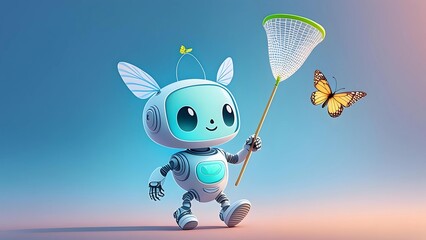 Uroczy robot łapiący motyle do siatki 