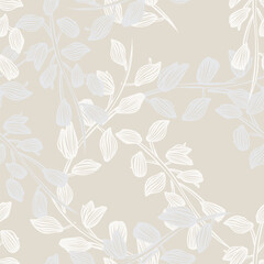 Obraz premium Neutral Colour Tropical Leaf Seamless Pattern Design