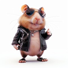 A cool hamster wearing sunglasses and a leather jacket.