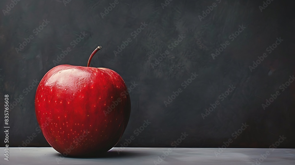 Wall mural a large red apple set against a backdrop of solid slate gray.