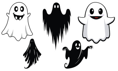 Halloween Boo hand drawn Silhouette cute ghost vector