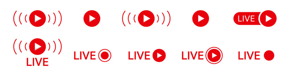 Stream live video icon. Online broadcast red logo.