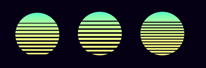 Vintage sun retro circle design. Old vector logo sunrise sunset.