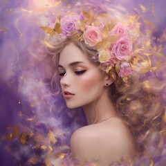 depiction of a woman, hair, beauty, face, fashion, flower, and