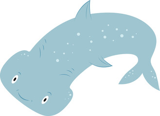 cartoon blue fish with a shark fin on its back