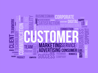 Customer word cloud template. Client business concept vector tagcloud background.