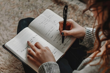Naklejka premium hand writes in a blank notepad