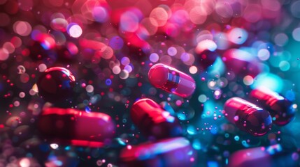 A bunch of red pills are floating in the air