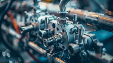 A close up of a machine with many parts, including a large bolt