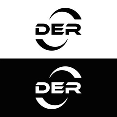 DER logo. D E R design. White DER letter. DER, D E R letter logo design. D E R letter logo design in FIVE, FOUR, THREE, style. letter logo set in one artboard. D E R letter logo vector design.