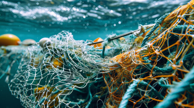 Pollution caused by plastic is a big problem in the ocean. A lot of fishing nets are thrown away in the sea, which is a major issue.