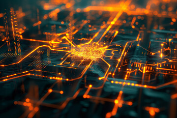 3D rendering of CPU information engineering modern technology computer communication light effect big data center Research and development. virtual reality