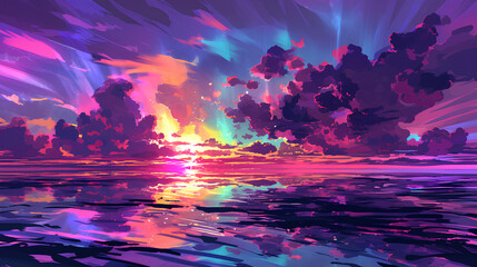 Fototapeta premium colored clouds and light reflections on the twilight sea