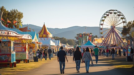 Attendees exploring the festival's carnival rides and games