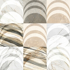 Creative patchwork pattern stone ceramic wallpaper design. White marble