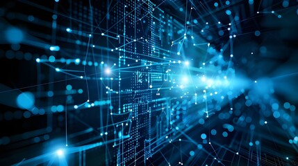 Obraz premium Digital background perfect for tech processes, neural networks, artificial intelligence, data transfer and encryption, digital archives, sound and graphic presentations, science, education, etc.