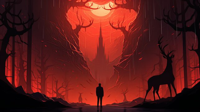 The businessman in an ancient underground temple, deciphering cryptic runes that detail the history and weaknesses of various demons. Painting Illustration style, Minimal and Simple,