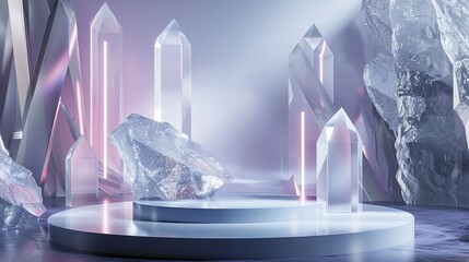 3d podium stage in the crystal background 