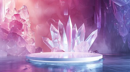 3d podium stage in the crystal background 