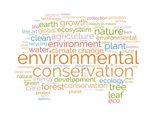 Environmental conservation word cloud template. Nature conservation concept vector tagcloud background.