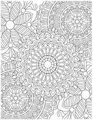 Intricate Adult Mandala Coloring Page Floral Zentangle Circular Patterns Stress Free Relaxation Meditation LIne Art