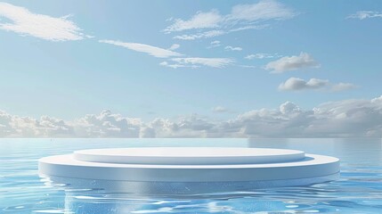 3d podium stage in the water background 