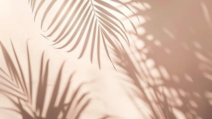 Obraz premium Minimal abstract background with palm shadow on beige and pastel pink color, empty space for product presentation mockup.