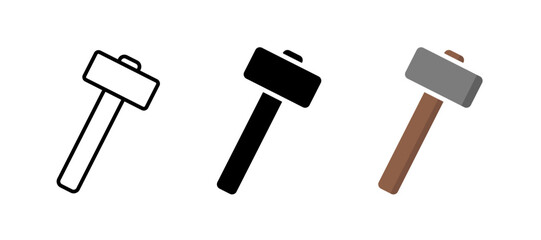 Sledge hammer icon. Hammer tool vector icons. Blacksmith instrument hummer signs. Vector