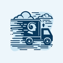 fast delivery car design with illustration of a head in a cool design box