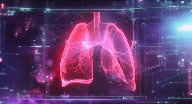 A conceptual chest Xray showing a normal heart, lungs, and diaphragm, set in a sythwaveinspired frame that adds a touch of 80s nostalgia to modern medical imaging
