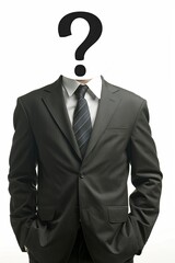 businessman with a question mark instead of the head, white background