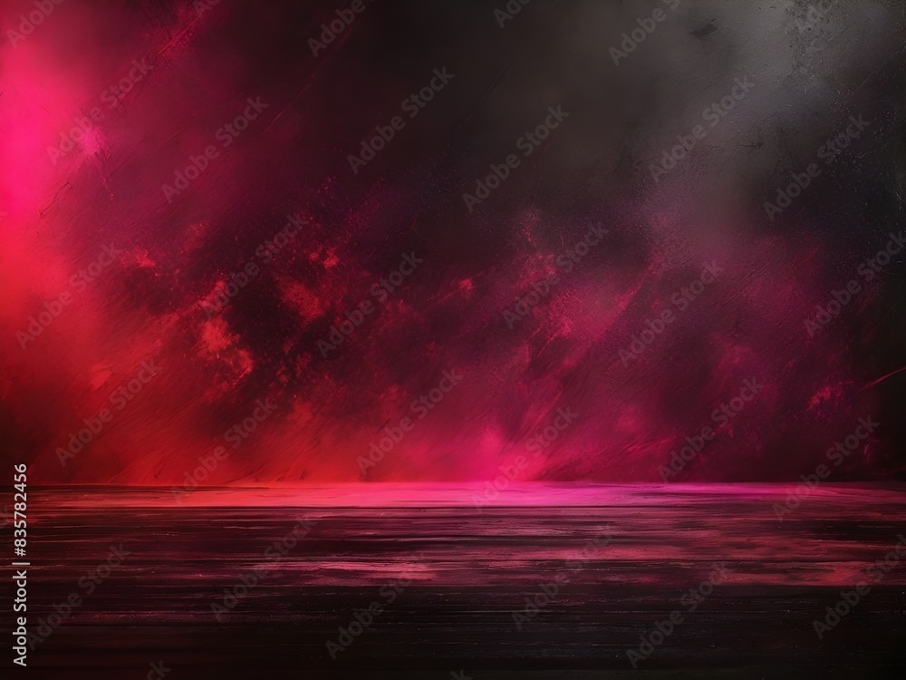 Poster dark black red magenta , grainy noise grungy empty space , spray texture color gradient shine bright