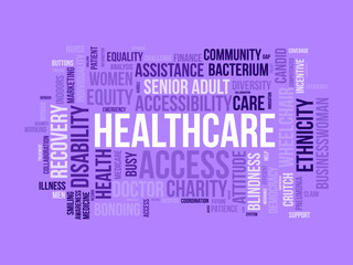 Healthcare access word cloud template. Healthcare and medicine concept vector tagcloud background.