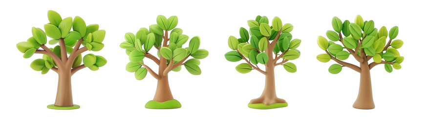 A 3D cartoon tree model ideal for nature-themed designs isolated on transparent background cutout png
