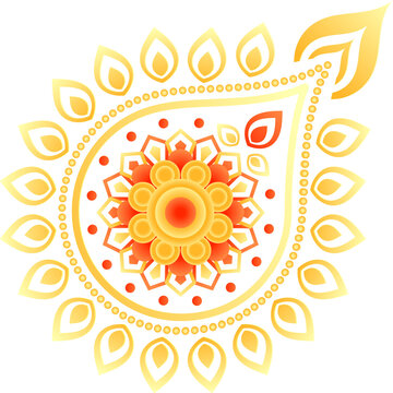 Doddle Style Top View of Floral Diwali Diya Png Element in Yellow and Red Color.