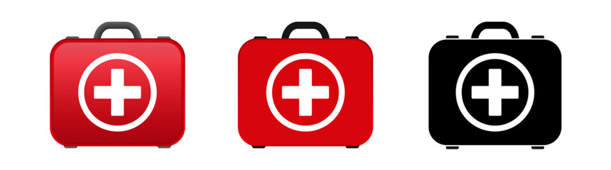 Obraz premium Red First Aid kit. Medical car emergency kit. Red medical kit.