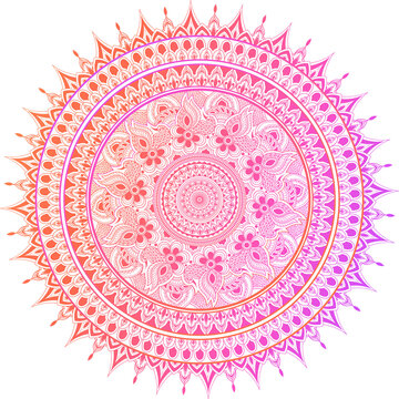 Beautiful Gradient Orange and Pink Mandala a Floral Design Png Element.