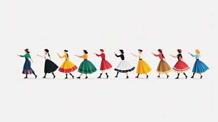 Fototapeta premium A minimalist depiction of a traditional Bavarian dance, with simple movements and colorful costumes