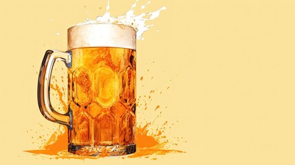 A minimalist illustration of a beer mug overflowing with foam, a classic image of Oktoberfest