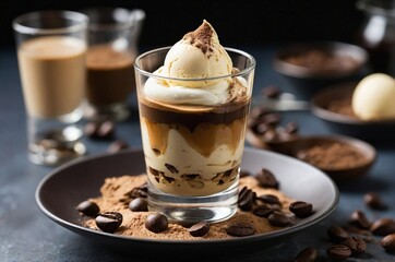 Affogato: a classic affogato dessert with a scoop of vanilla ice cream drowned in freshly brewed espresso.