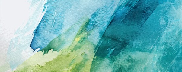 Abstract watercolor painting with fluid blue and green brushstrokes, creating a serene and artistic background perfect for various designs.