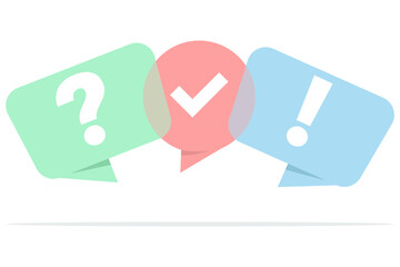 Quiz vector logo concept, questionnaire icon, poll sign, flat bubble speech symbol, social communication concept, chat, interview, voting, discussion, talk, team dialogue, group chat.