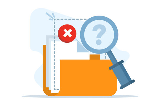 Concept File document not found, search yielded no results. File management administration, data archiving, modern graphic elements for landing page, blank state ui, infographics, icons.