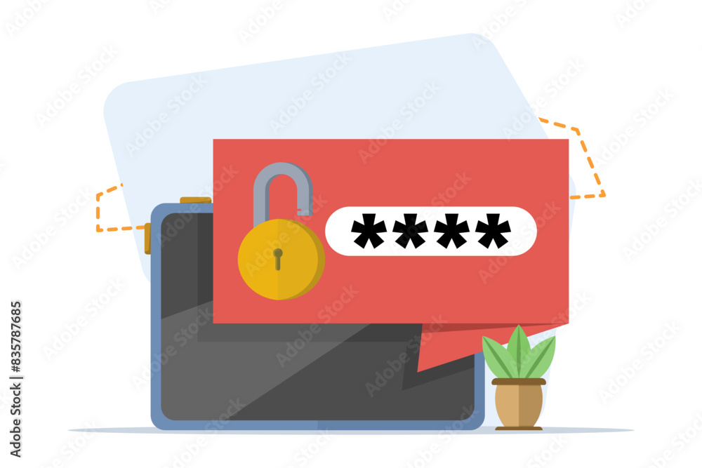 Poster security concept, personal access, device with password secure notification and lock notification ic