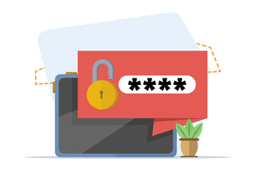 security concept, personal access, device with password secure notification and lock notification icon vector illustration isolated on white, user authorization, login form icon, internet protection.